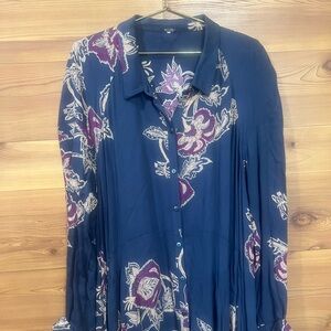 Free People Navy Floral Miranda Midi Dress